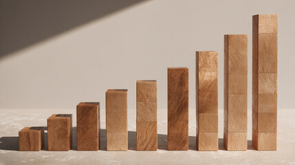 Wooden Block Columns Arranged in Ascending Order Symbol on Transparent Background

