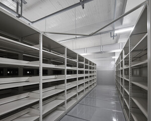 empty warehouse shelves with boxes