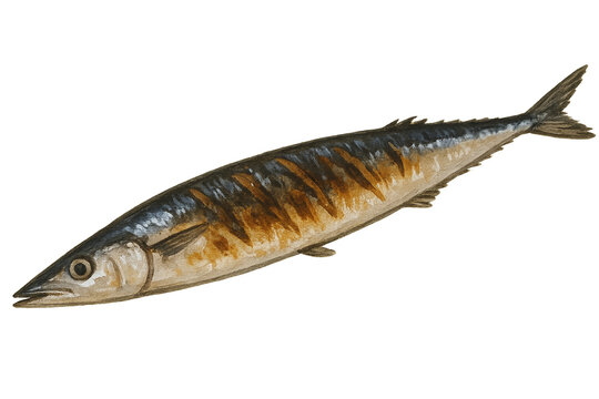 Grilled Pacific saury with crispy skin, isolated illustration on transparent background