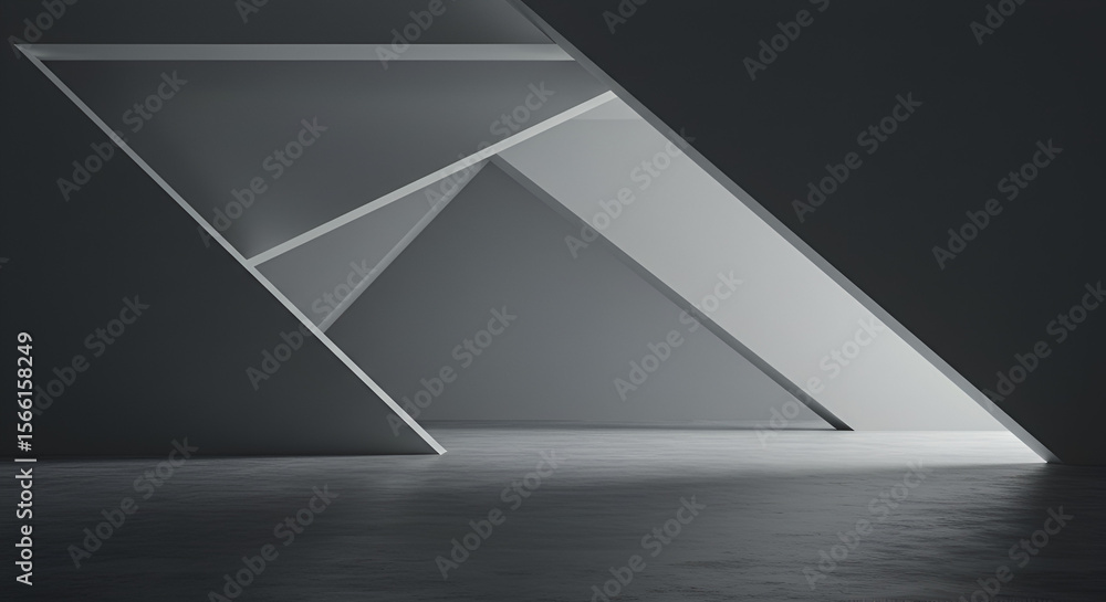 Poster abstract architectural design featuring geometric shapes and dynamic lighting