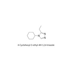 4-Cyclohexyl-3-ethyl-4H-1,2,4-triazole skeletal structure. Triazole compound schematic illustration. Simple diagram, chemical formula.