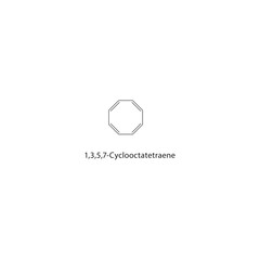1,3,5,7-Cyclooctatetraene skeletal structure. Polyene compound schematic illustration. Simple diagram, chemical formula. © Basstock