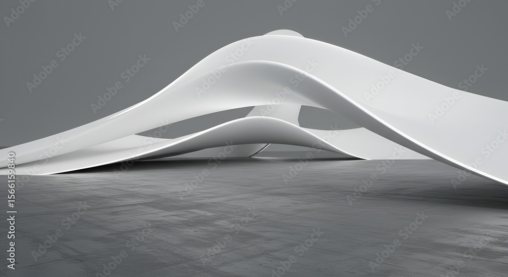 Poster abstract architectural design in minimalist style with smooth curves and concrete floor