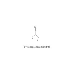 Cyclopentanecarbonitrile skeletal structure. Nitrile compound schematic illustration. Simple diagram, chemical formula.