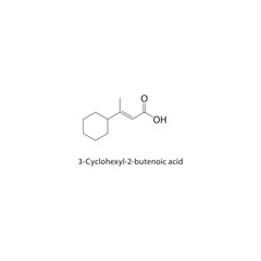 3-Cyclohexyl-2-butenoic acid skeletal structure. Carboxylic acid compound schematic illustration. Simple diagram, chemical formula.