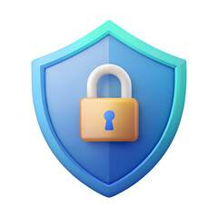 Golden Padlock On Blue Shield With Teal Border security protection
