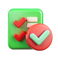 Green checklist with red checkmarks and a red circle with a green checkmark cross