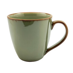 Sage green ceramic coffee mug with brown rim and handle kitchenware drinkware item