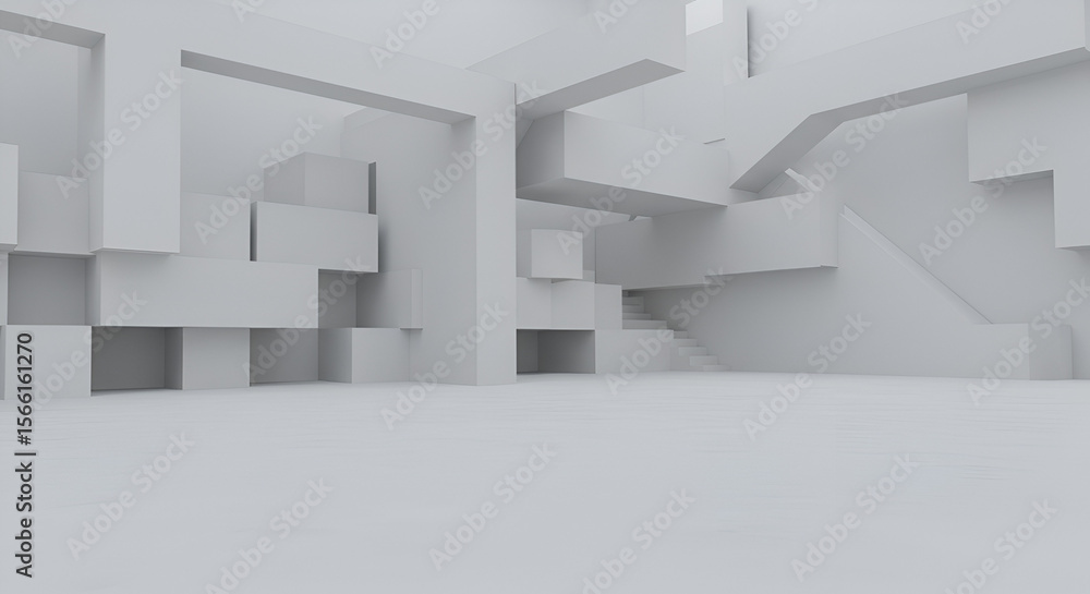 Poster abstract architectural space with geometric shapes creating a minimalist aesthetic