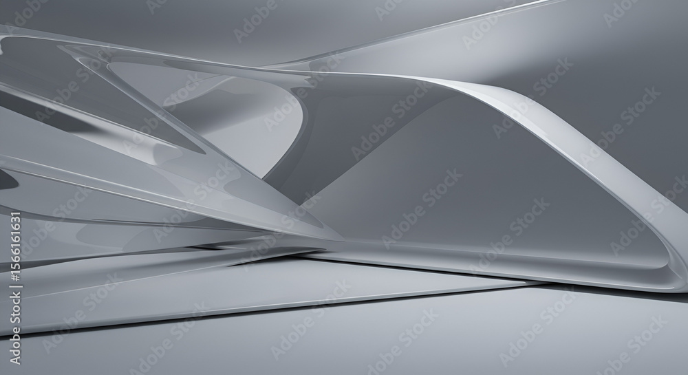 Poster abstract architecture: fluid and dynamic forms in monochrome metallic grey