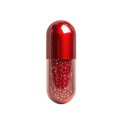 Red glitter capsule pill medication supplement health wellness pharmaceutical concept