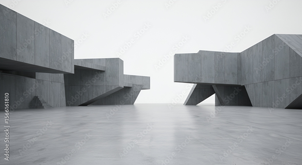Aufkleber abstract architecture featuring concrete structures on an empty plane, creating a minimalistic desig