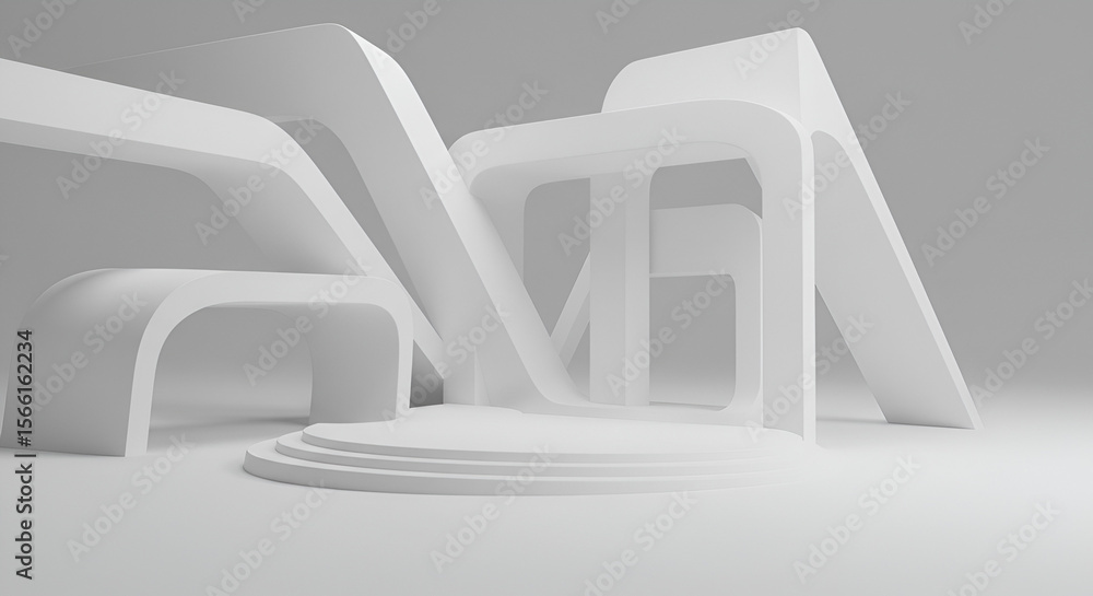 Poster abstract architecture of a modern white structure against a gray background