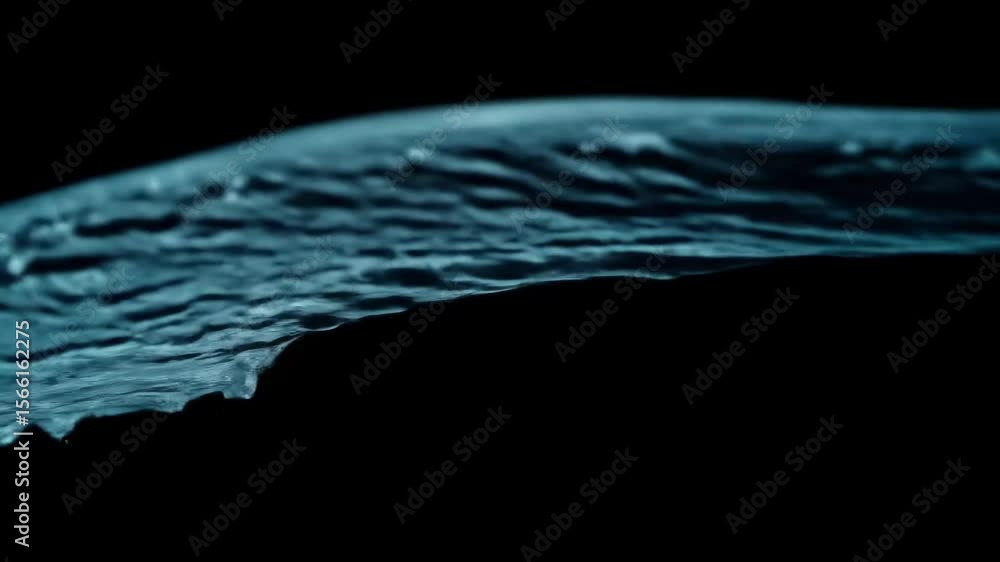 Aufkleber water flows and splashes dynamically forming intriguing shapes and patterns against a solid black ba