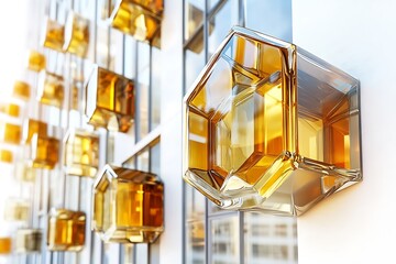 Architectural Facade Embellished with Golden Geometric Art Installations