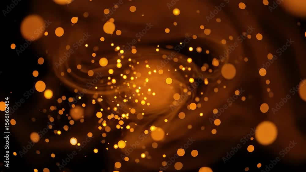Poster intricate patterns of glowing orange and yellow particles dance elegantly in a dark setting creating