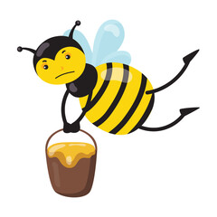 set cartoon bee character with flower honey barrel hive honeycomb vector design