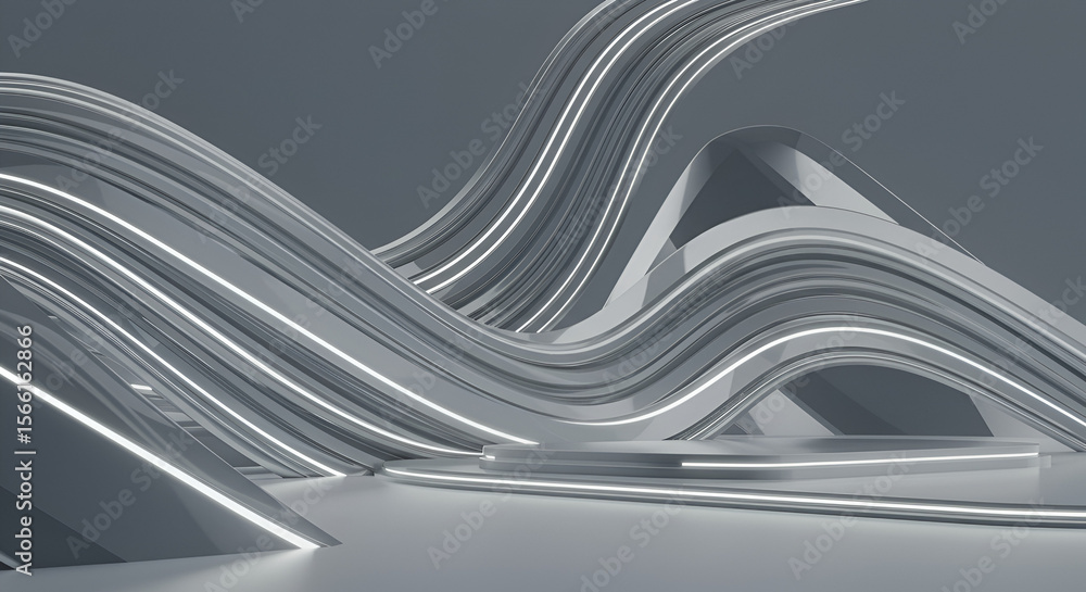 Poster abstract background with illuminated lines and platform for product presentation