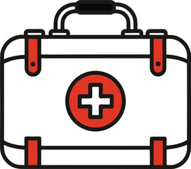 Obraz premium A simple line drawing of a first aid kit with a cross symbol on a white background in vector format.