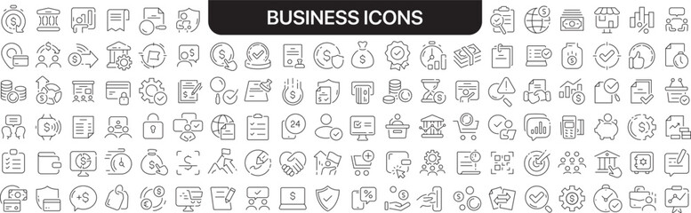 Business icons collection in black. Icons big set for design. Vector linear icons illustration