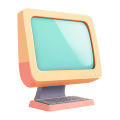 Retro computer vintage pc desktop technology screen keyboard old design render pastel