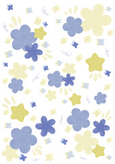 Cute textured blue and yellow daisies with stars background or wallpaper 