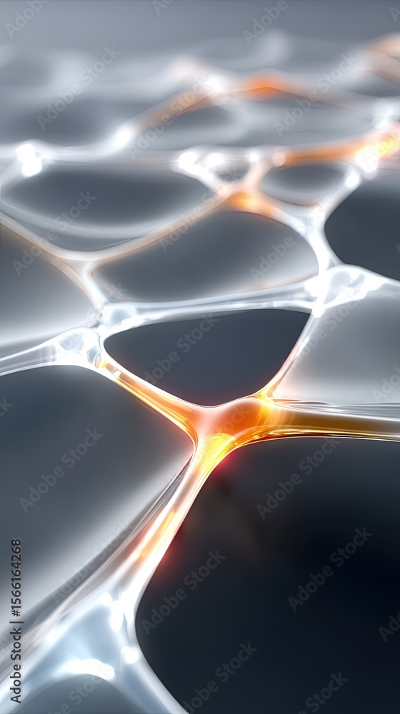 Poster glowing network grid system in dynamic polygonal flow