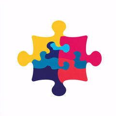 Colorful interconnected jigsaw puzzle pieces forming a single puzzle piece, symbolizing teamwork and unity
