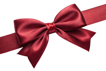 Elegant deep red satin ribbon bow isolated on transparent background