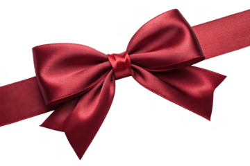 Elegant deep red satin ribbon bow isolated on transparent background