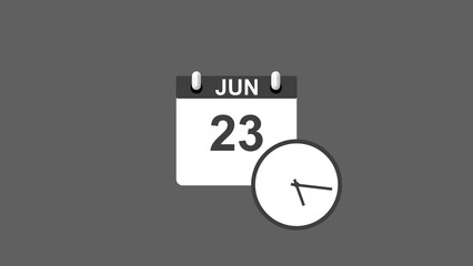 January month 23 date calendar icon clock gray color 4k illustration. 
