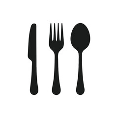 Simple Black and White Cutlery Set Illustration Knife Fork and Spoon in a Minimalist Design Ideal for Culinary Concepts