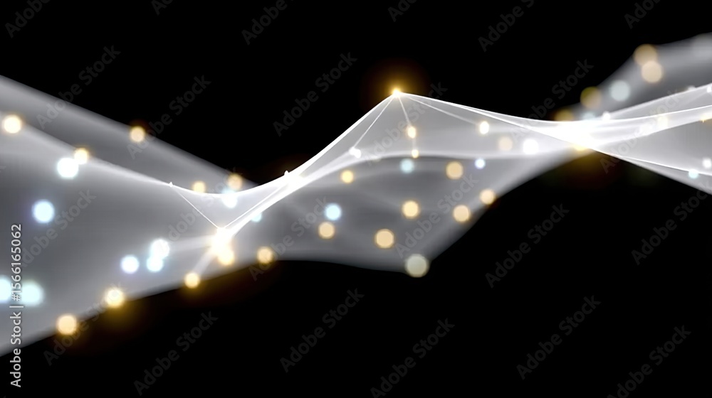 Poster glowing particle network forming intelligent polygonal wave