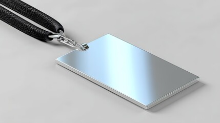 Blank Silver Conference Access Badge with Black Lanyard