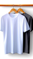 Blank White and Black T-Shirt Mockup on Wooden Hanger