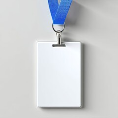 Blank White Badge with Blue Lanyard Mockup