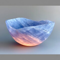Blue Alabaster Carved Bowl with Soft Pink Glow