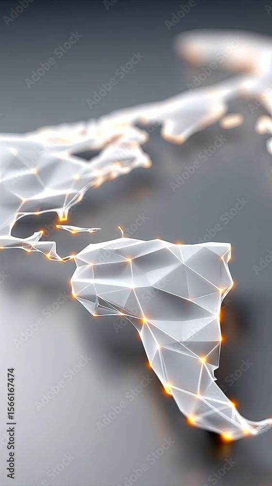 Poster illuminated polygonal world map representing global network connections