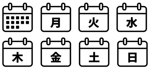 アプリ・ウェブサイト・UIのカレンダーアイコンイラスト白黒線画曜日