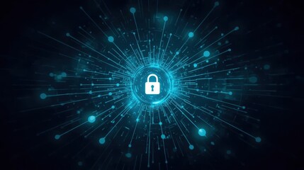 Fototapeta premium Abstract Cyber Security Concept with Glowing Padlock and Digital Network Connections