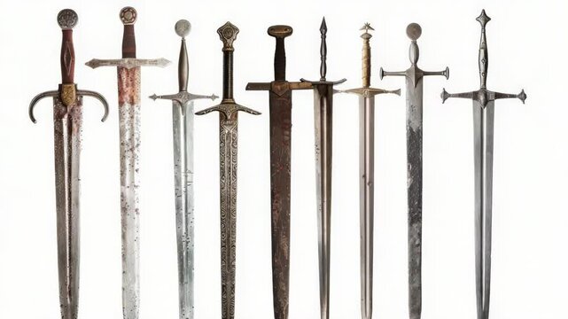 A collection of various sword types on display