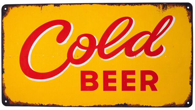 beer sign, old rusty and cracked metal plate with the text cold beer, retro style sign, sales, vintage ad, advertising