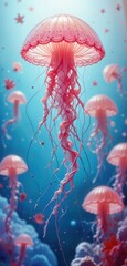 Underwater wonder with luminous jellyfish swimming gracefully in a serene ocean setting