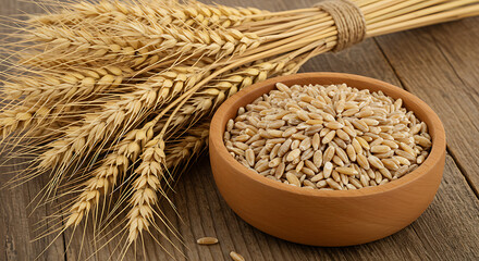 Golden goodness: a rich display of wheat grains in a bowl, ready for milling