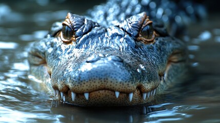 Obraz premium Close-up view of an alligator's head and teeth.