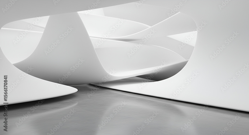Poster abstract white architectural space showcasing minimalist curved elements and smooth textures