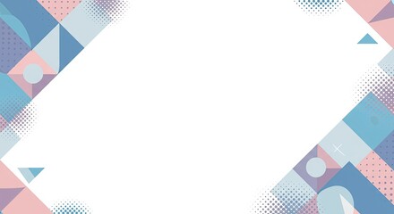 Colorful Geometric Abstract Frame Background with Halftone Patterns and Modern Shapes.