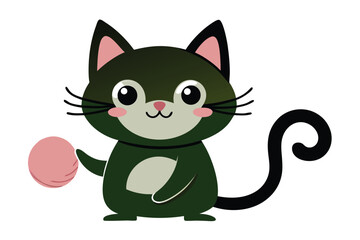Adorable cartoon cat happily playing with a ball of yarn