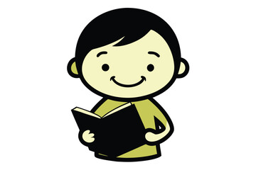 Joyful child reading a book illustrated for educational or promotional use