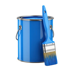 Shiny blue paint can and brush